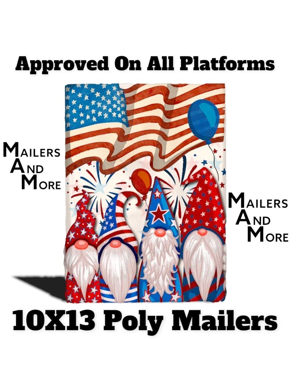 25 10X13 Poly Mailers Patriotic Gnomes USA American Flag - Picture 6 of 7